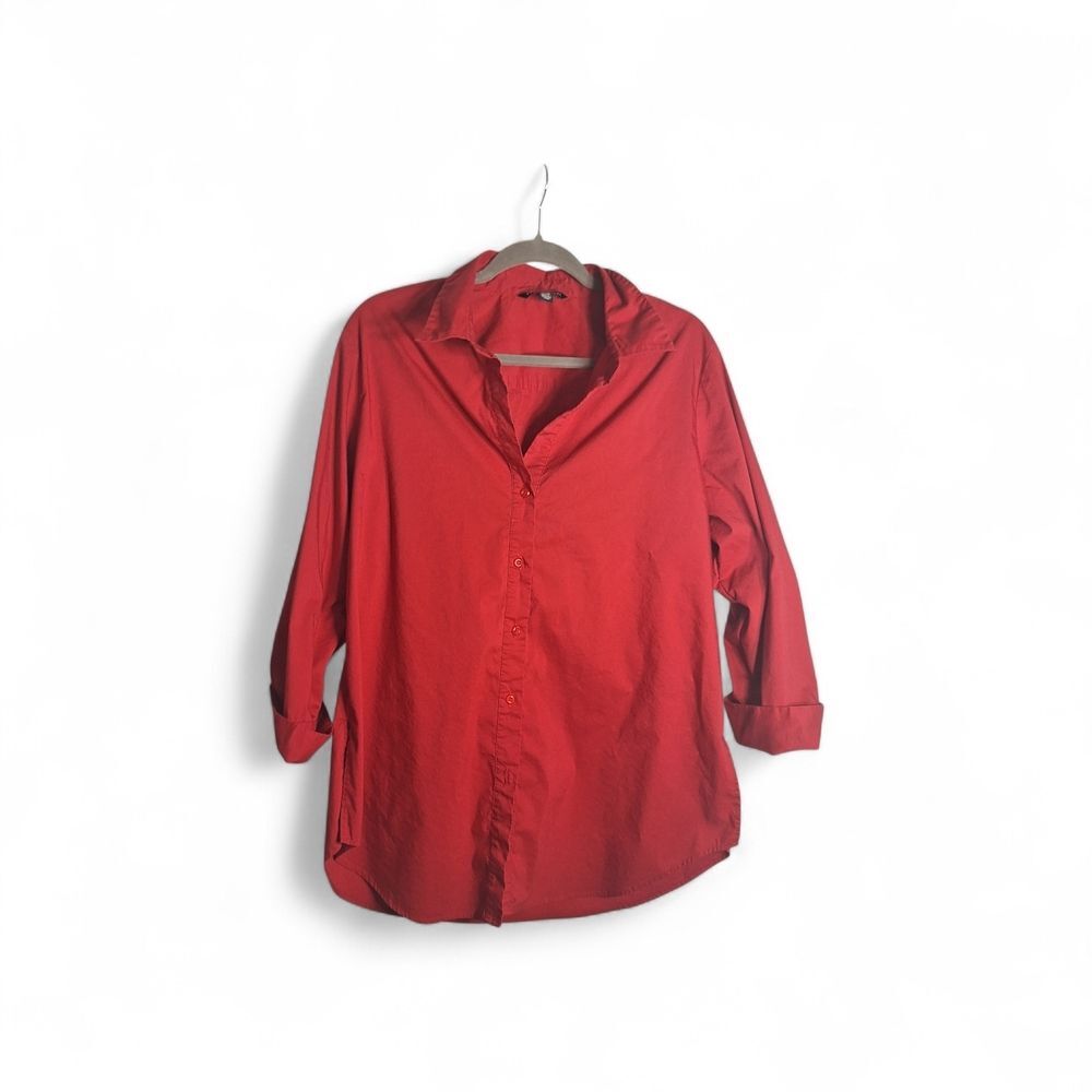 Zac & Rachel Button-Up Shirt Red XL 3/4 Sleeve Collared